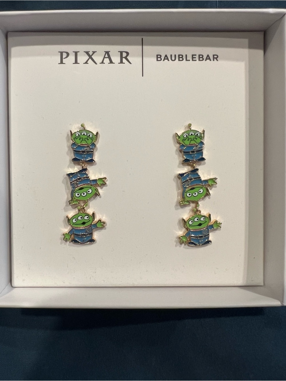 BaubleBar Pixar Green Alien Stack Drop Earrings
